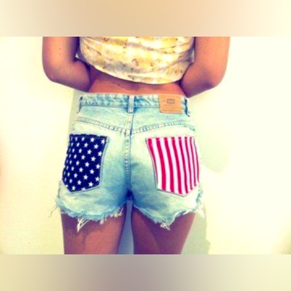 ❤️🤍💙Levi Custom 🇺🇸July 4th Patriotic American Flag Cutoff Denim shorts